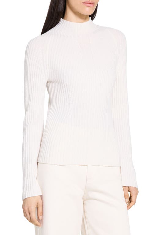 Theory Traveling Mock Neck Rib Cashmere Sweater In White