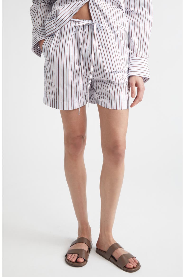 Lory Stripe Cotton Poplin Drawstring Shorts, Main, color, DARK RED/ LIGHT BLUE