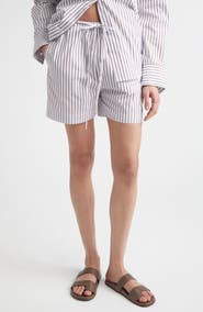 LOULOU DE SAISON Lory Stripe Cotton Poplin Drawstring Shorts