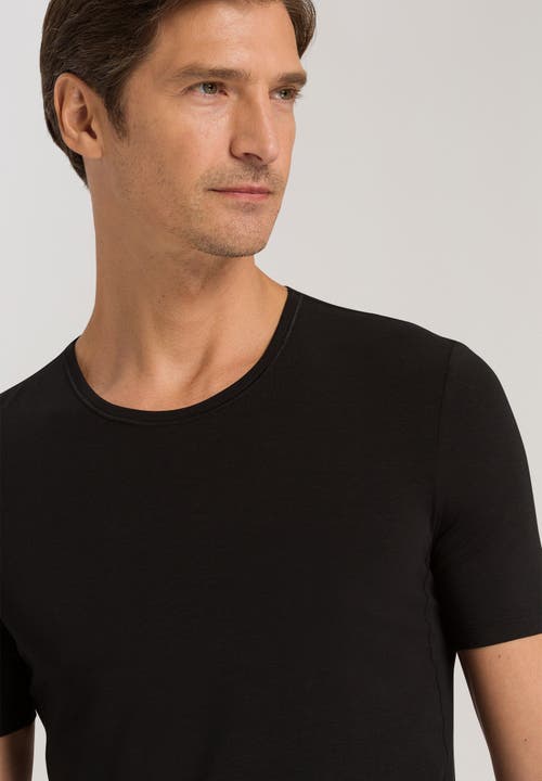 Hanro Natural Function Tencel™ And Cotton Fitted Crew Neck T-shirt In Deep Black