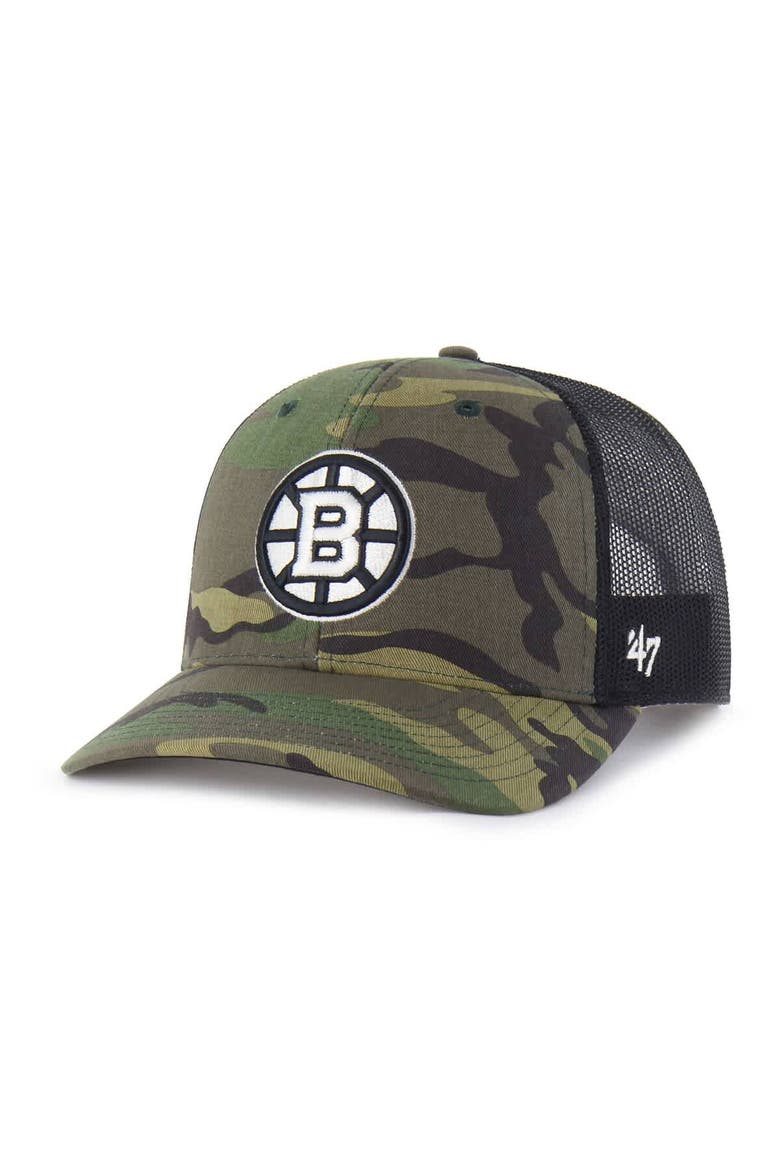 Men's '47  Camo Boston Bruins Trucker Snapback Hat, Main, color, Camo