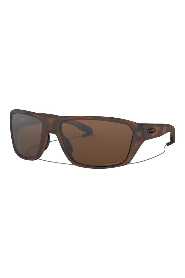 Split Shot 64mm Polarized Oversize Rectangle Sunglasses, Alternate, color, BROWN