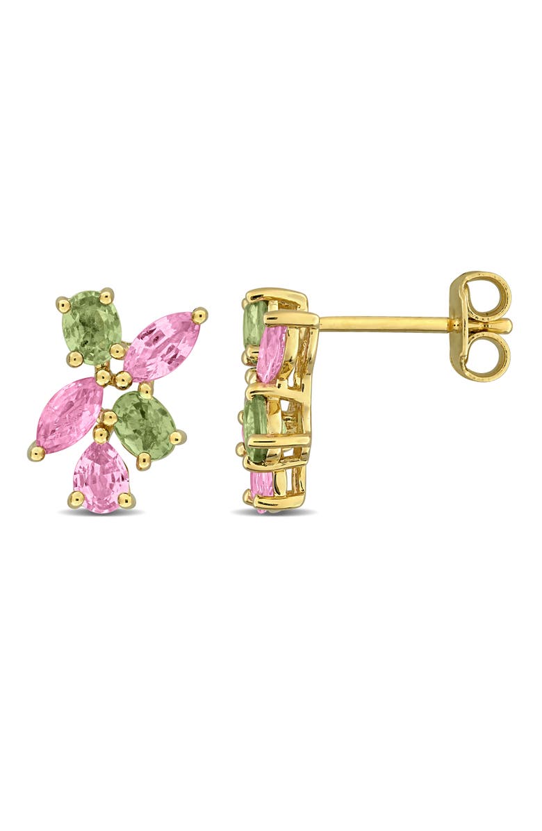 Julianna B. Green & Pink Sapphire Cluster Earrings Yellow Silver, Main, color, Sapphire