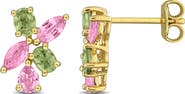 Julianna B. Green & Pink Sapphire Cluster Earrings Yellow Silver