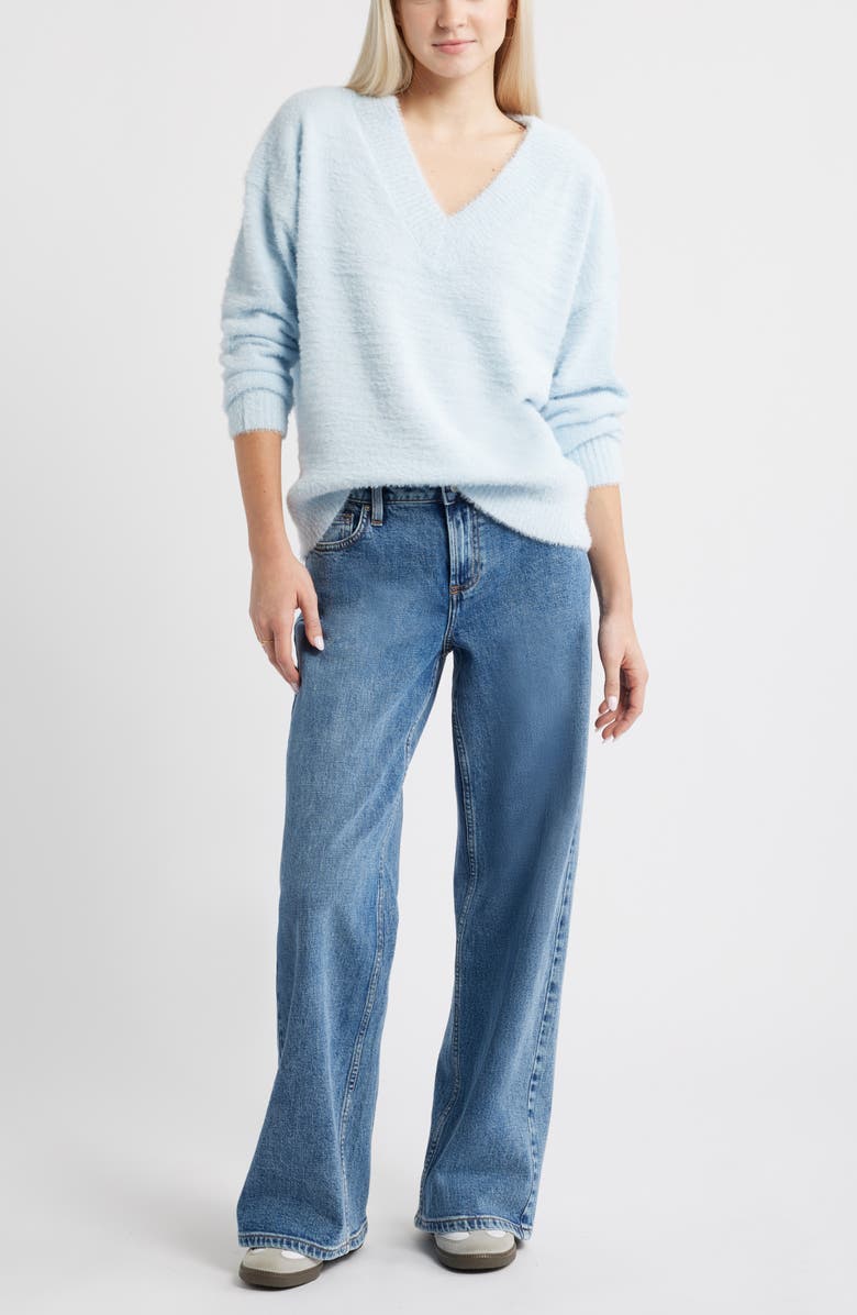 BP. Fuzzy V-Neck Sweater, Alternate, color, Blue Skyride