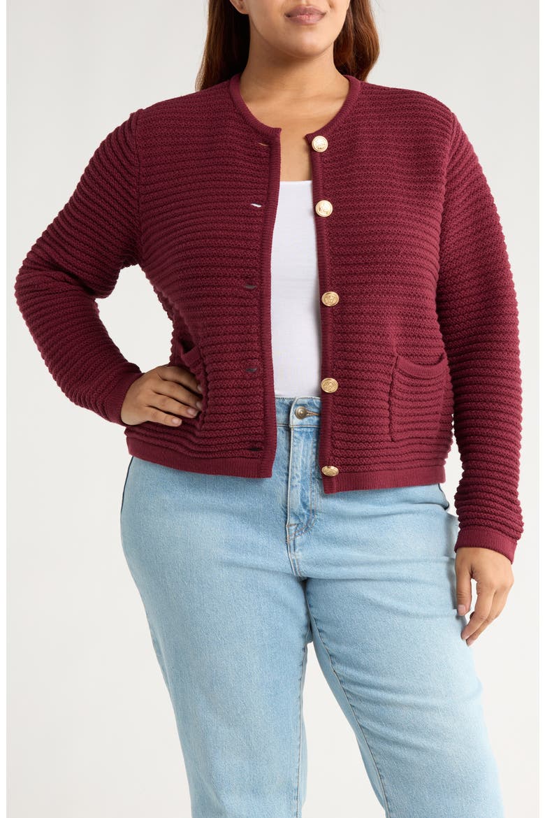 Ottoman Stitch Sweater Jacket, Main, color, OXBLOOD