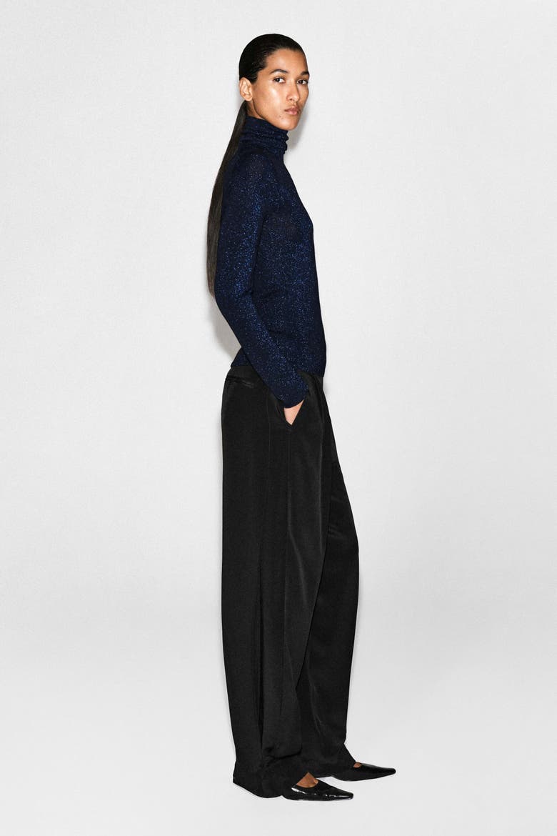Sparkly Seamless Wool Mock-neck Top, Alternate, color, NAVY