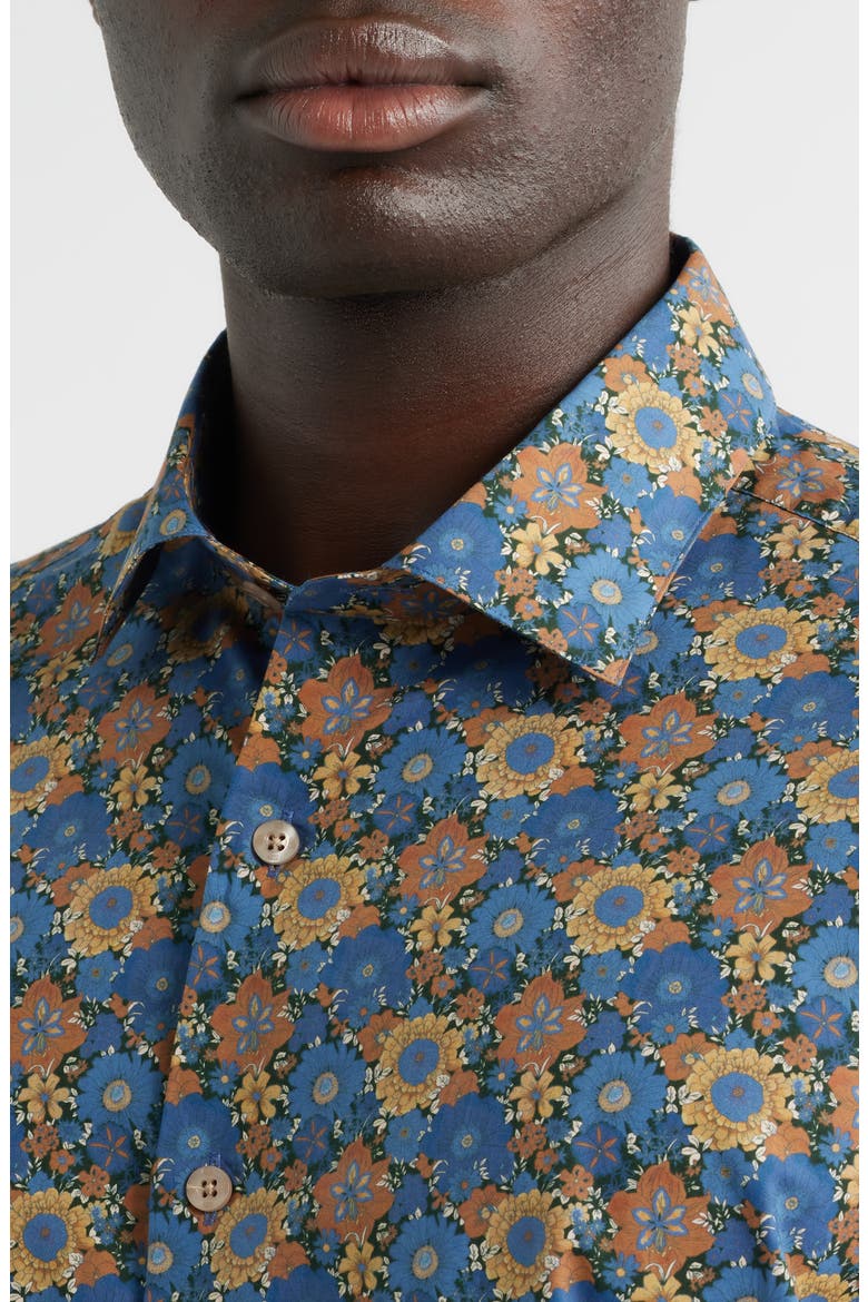 Canclini Regular Fit Floral Cotton Button-Up Shirt, Alternate, color, BLUE