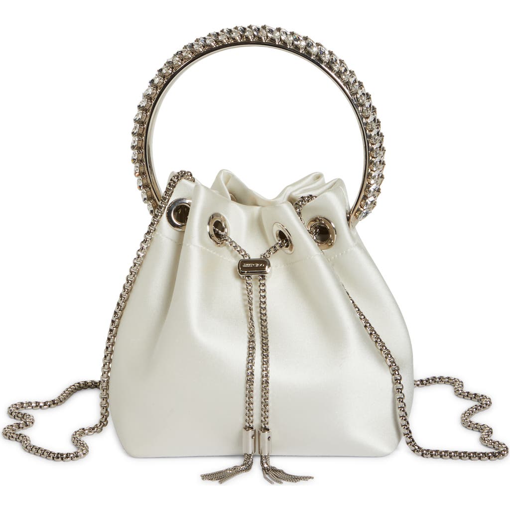 Jimmy Choo Bon Bon Crystal Top Handle Bucket Bag in Ivory/crystal at Nordstrom