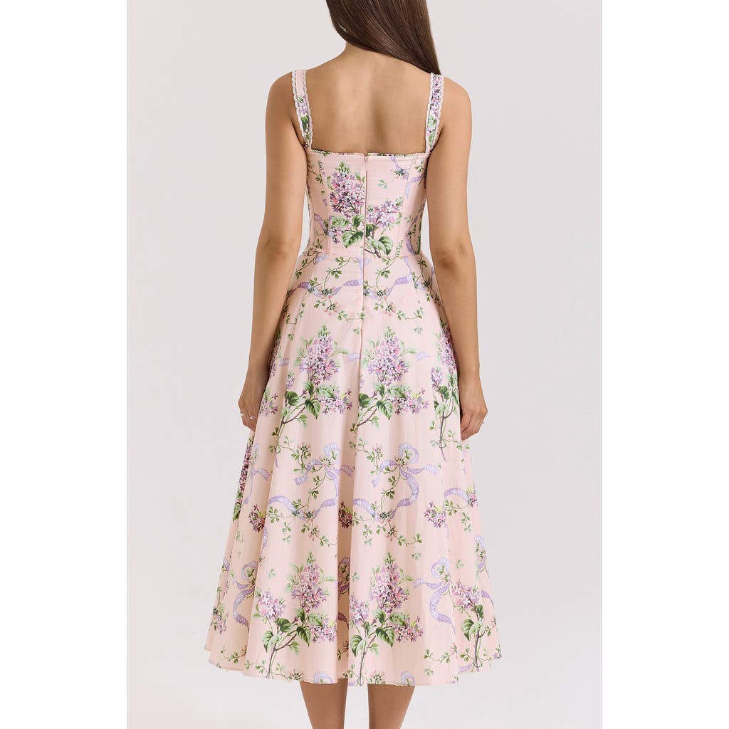 Shop House Of Cb Rosalee Floral Stretch Cotton Petticoat Dress In Peach Floral Print