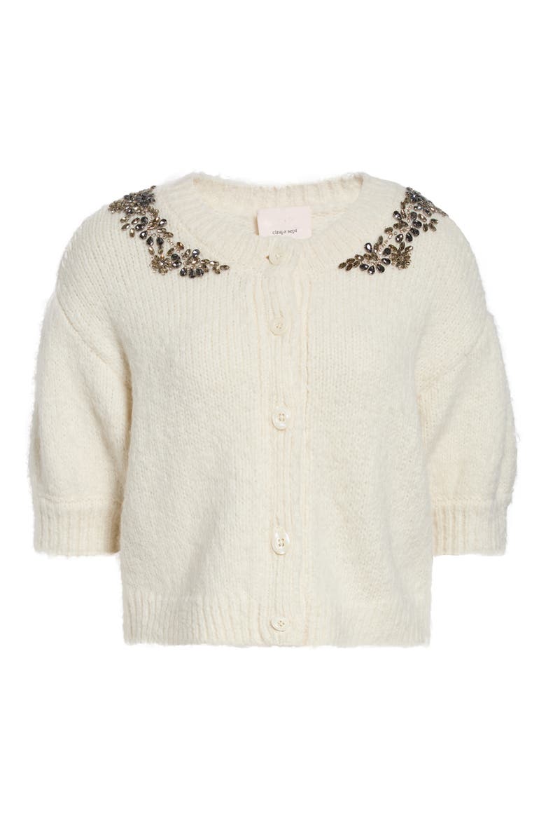 Millicent Crystal Embellished Wool Blend Cardigan, Alternate, color, IVORY