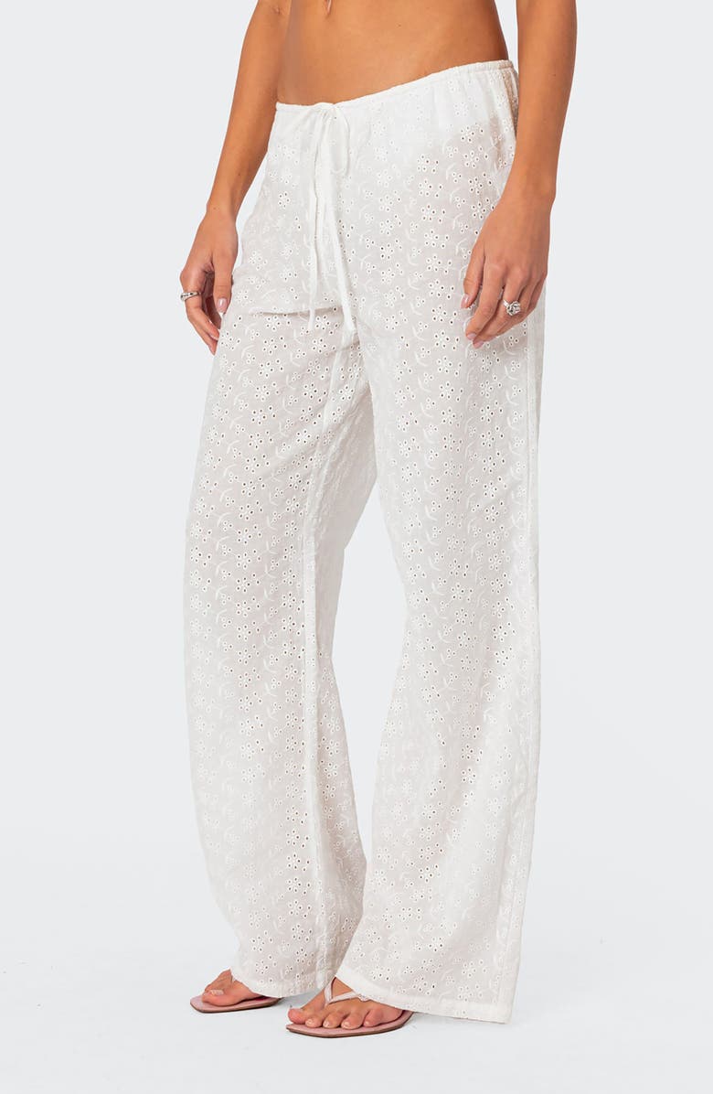 EDIKTED Miracle Eyelet Cover-Up Pants, Alternate, color, White