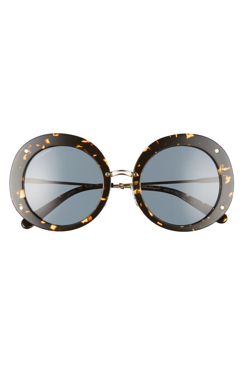 Salvatore Ferragamo 52mm Gancio Round Sunglasses, Alternate, color, HAVANA VINTAGE