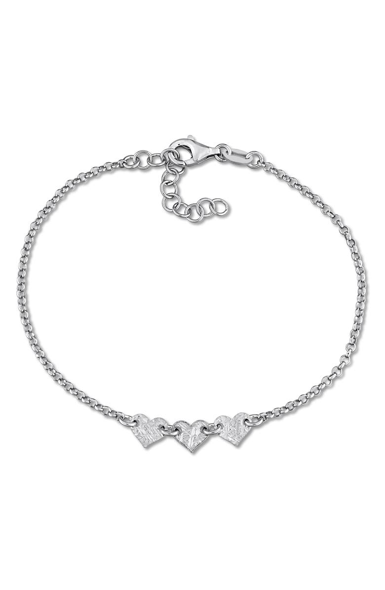 DELMAR Textured Heart Charm Bracelet, Main, color, Silver