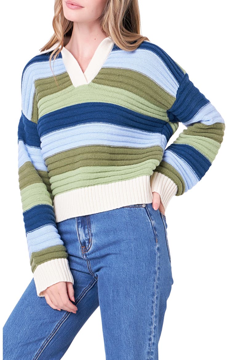 Rainbow Stripe Polo Sweater, Alternate, color, GREEN MULTI