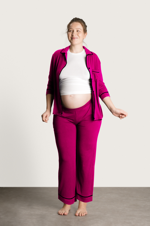 Nom Maternity Heart On My Sleeve Pajama Set In Purple