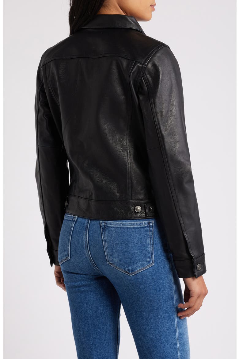 Leather Trucker Jacket, Alternate, color, BLACK