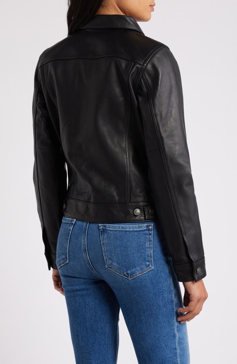Schott NYC Leather Trucker Jacket, Alternate, color, Black