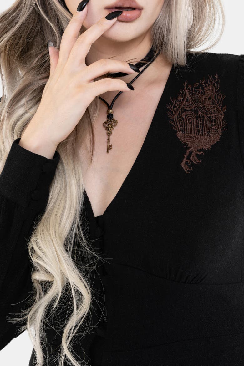 Hexborn Linen-blend Baba Yaga Midi Dress, Alternate, color, Black