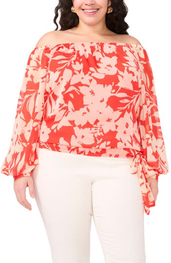 Vince Camuto Plus Size Off-the-shoulder Long-sleeve Blouse In Red