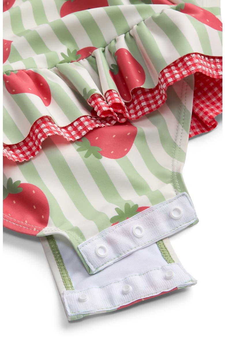 Frill Long Sleeve Swimsuit, Alternate, color, Strawberry & Green Stripe