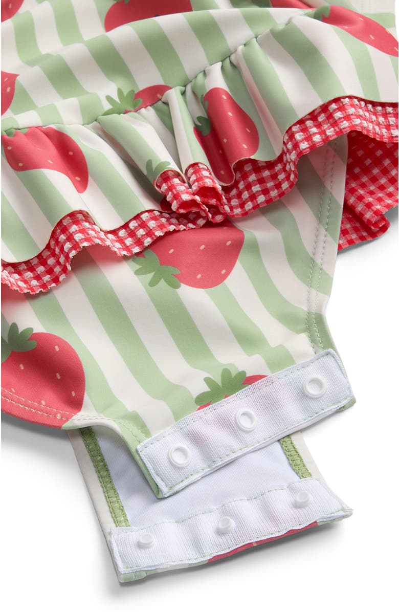 MORI Frill Long Sleeve Swimsuit, Alternate, color, Strawberry & Green Stripe