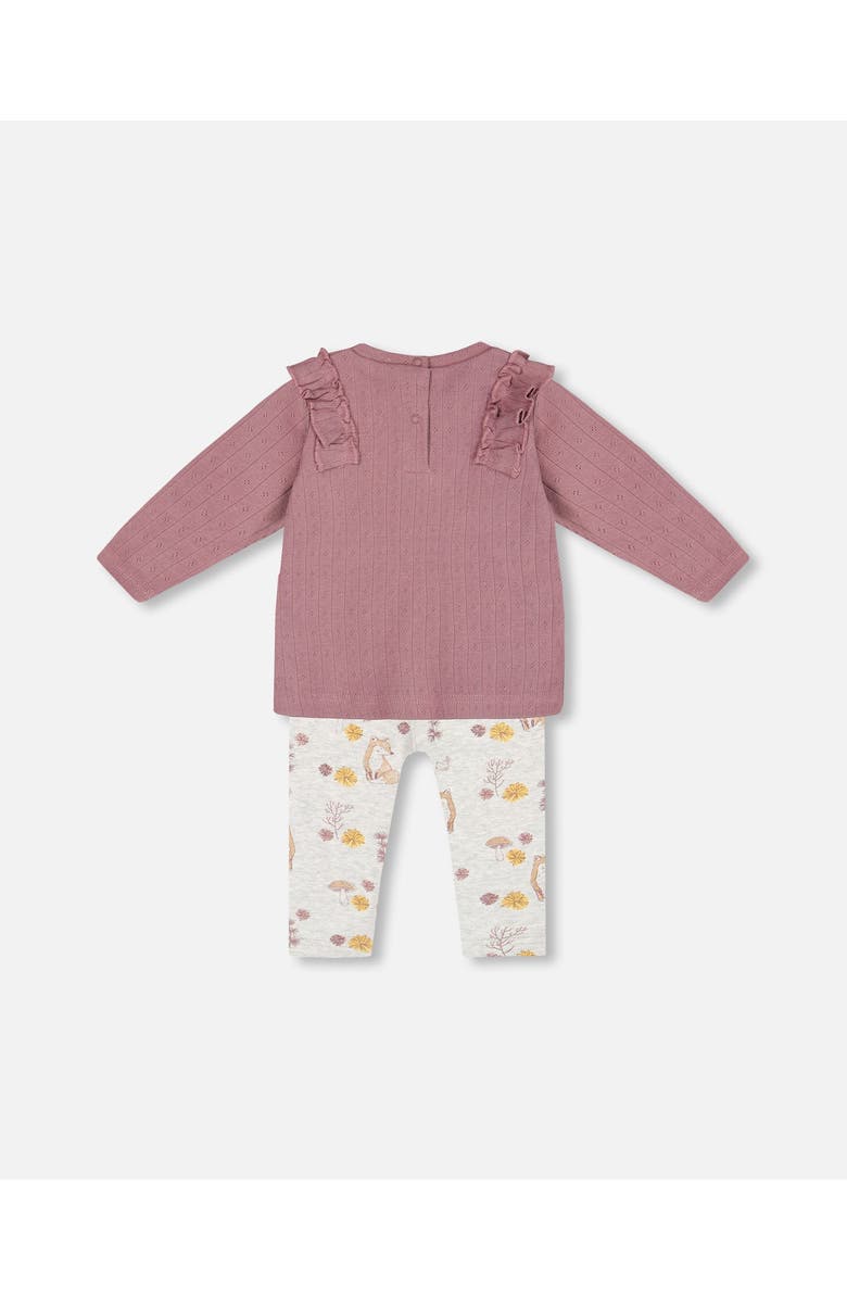 Deux par Deux Baby Girl's Organic Cotton Pointelle Top And Printed Leggings Set Woodrose With Fox, Alternate, color, 