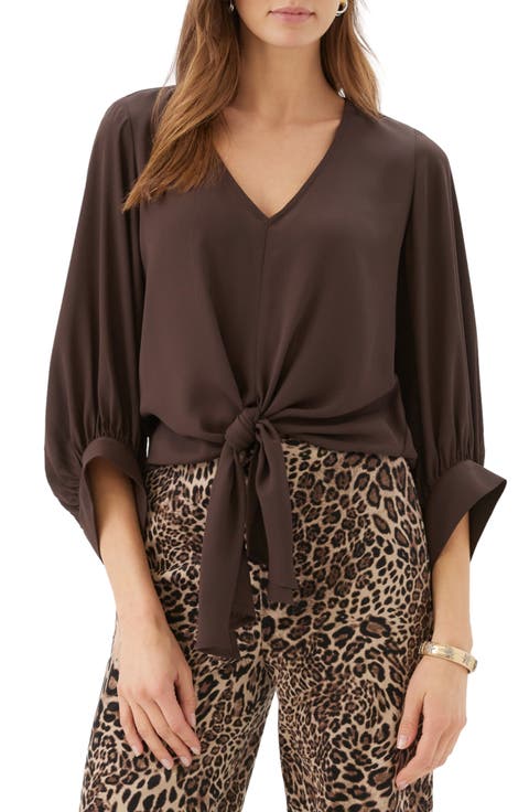 Blouson Sleeve Tie Front Top