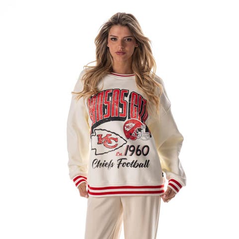 Women's The Wild Collective Cream Kansas City Chiefs Oversized Vintage French Terry Sweatshirt