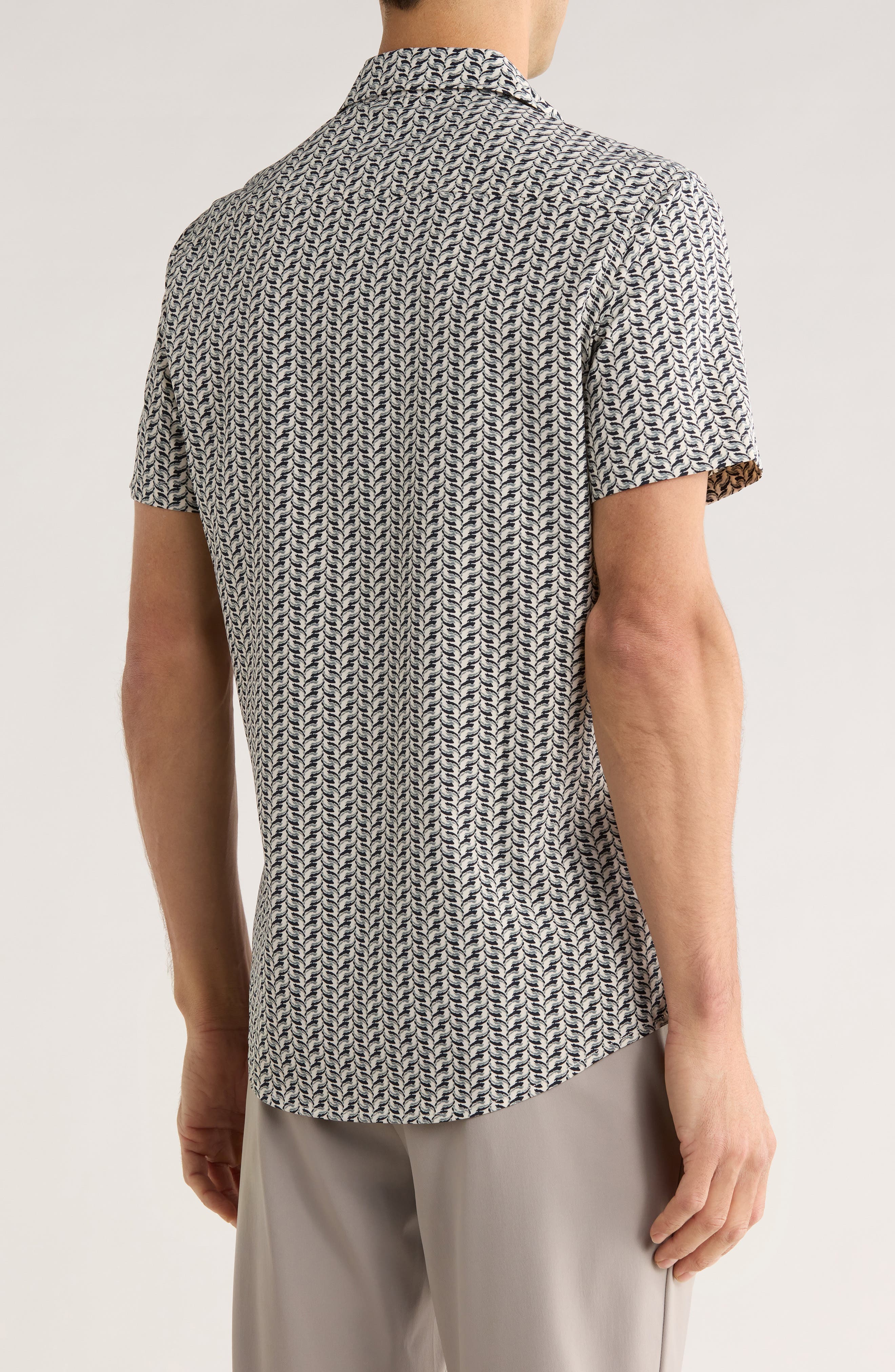 Leaf Print Short Sleeve Performance Button-Up Shirt - image 2