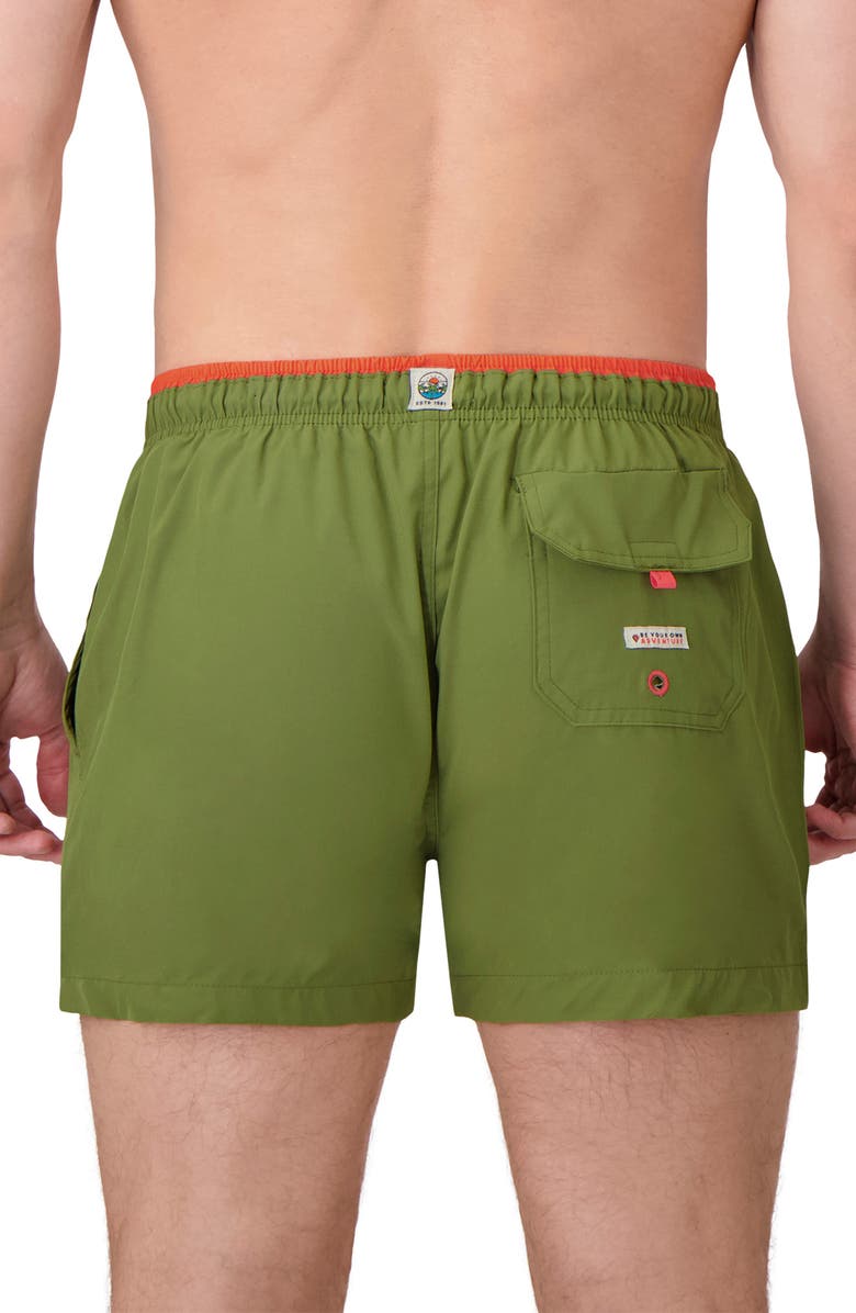Sunset x Vine Contrast Trim Solid Swim Trunks, Alternate, color, Green