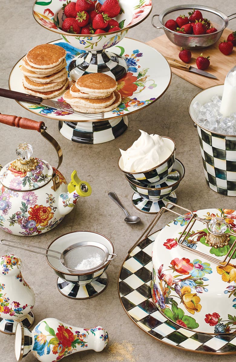 MACKENZIE CHILDS Flower Market Enameled Steel Large Compote, Alternate, color, White Multi