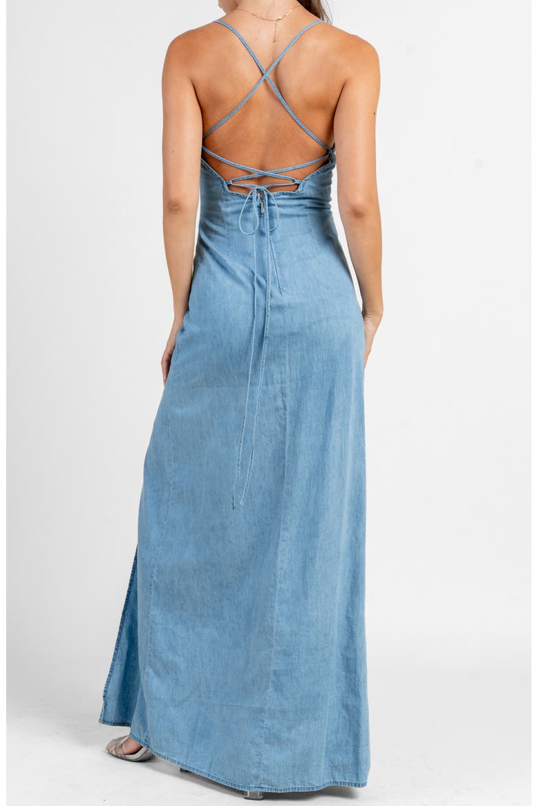 Ruched Bust Denim Maxi Dress, Alternate, color, BLUE
