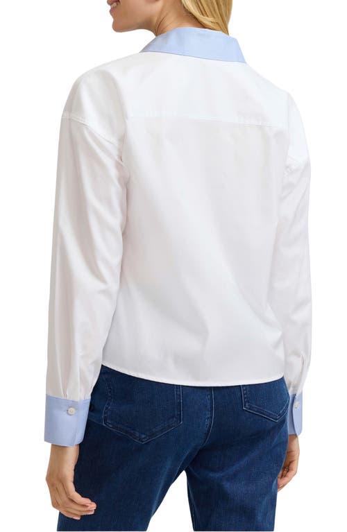 Foxcroft Marina Contrast Trim Cotton Button-up Shirt In White