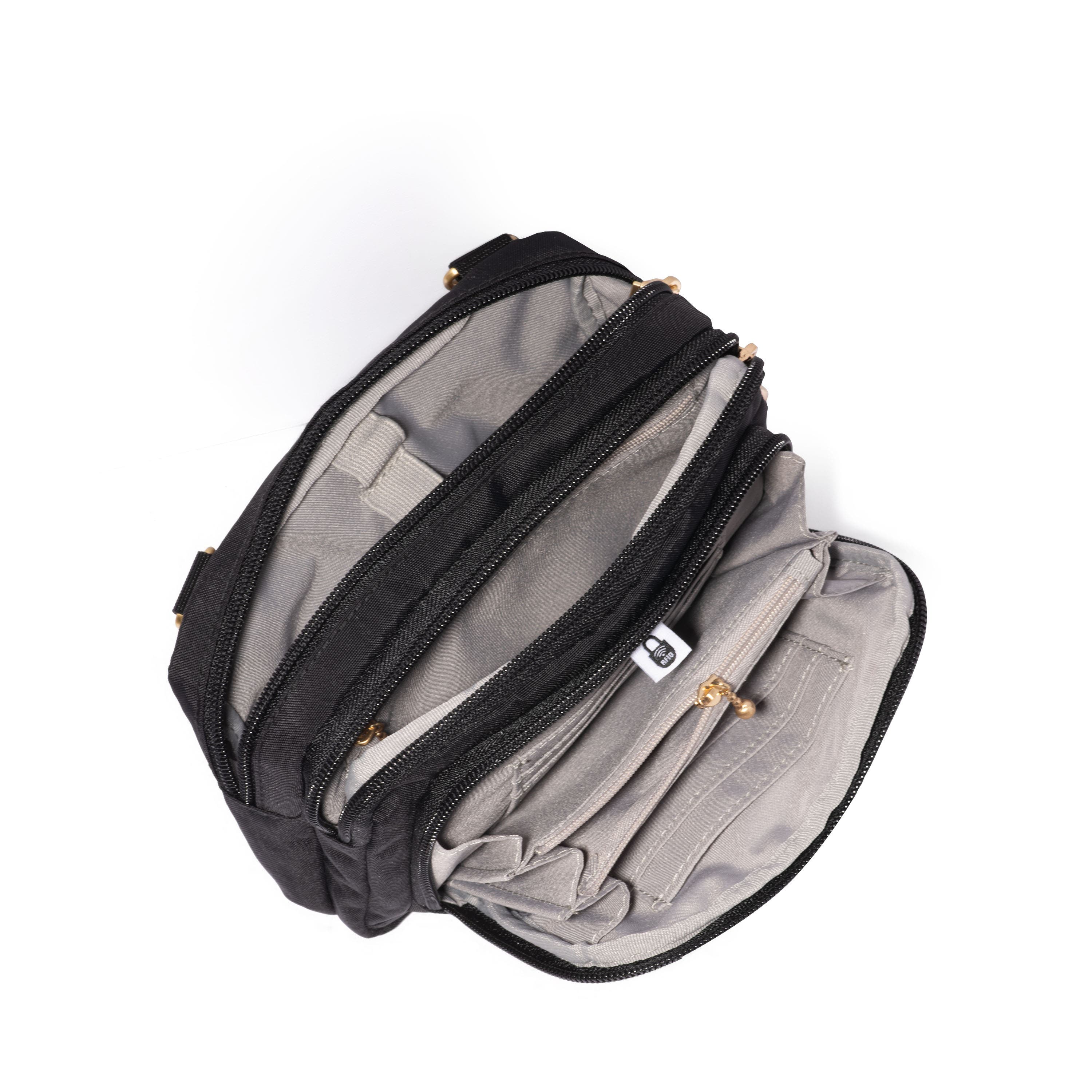 BAGGALLINI Trifecta RFID Wallet Crossbody Bag, Alternate, color, Black With Gold Hardware