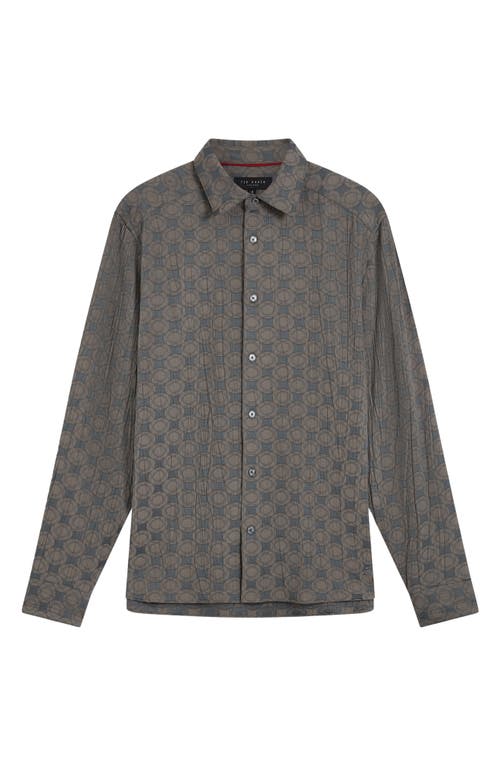 Ted Baker Holiway Floral Geometric Print Smart Shirt In Green