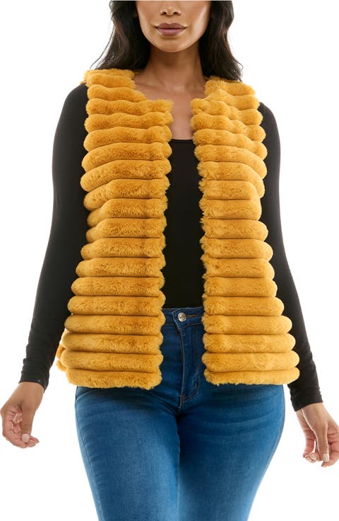 Horizontal Stripe Faux Fur Vest