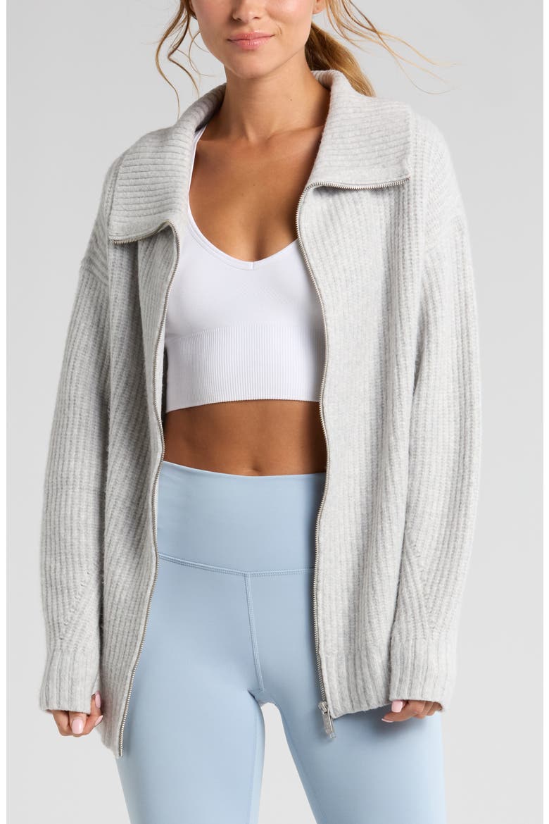 Cozy Knit Zip-Up Cardigan, Main, color, GREY LIGHT HEATHER