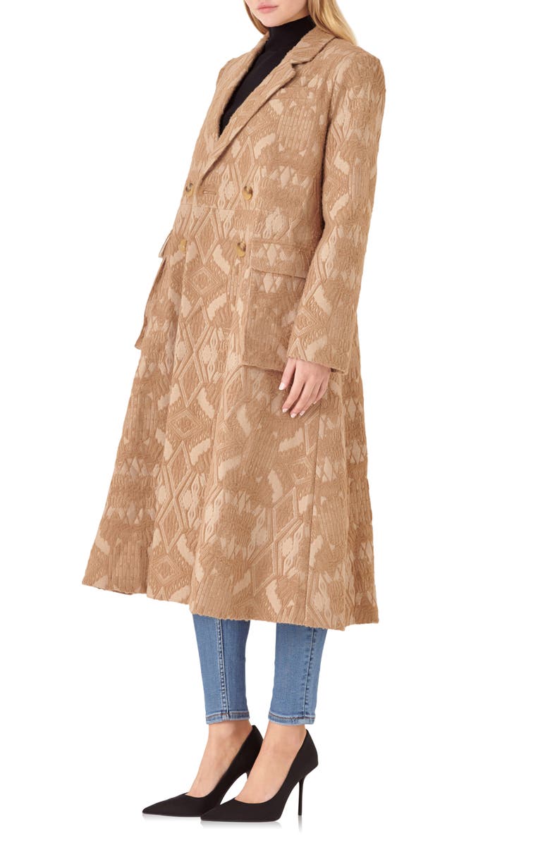 English Factory Brocade Swing Coat, Alternate, color, Camel
