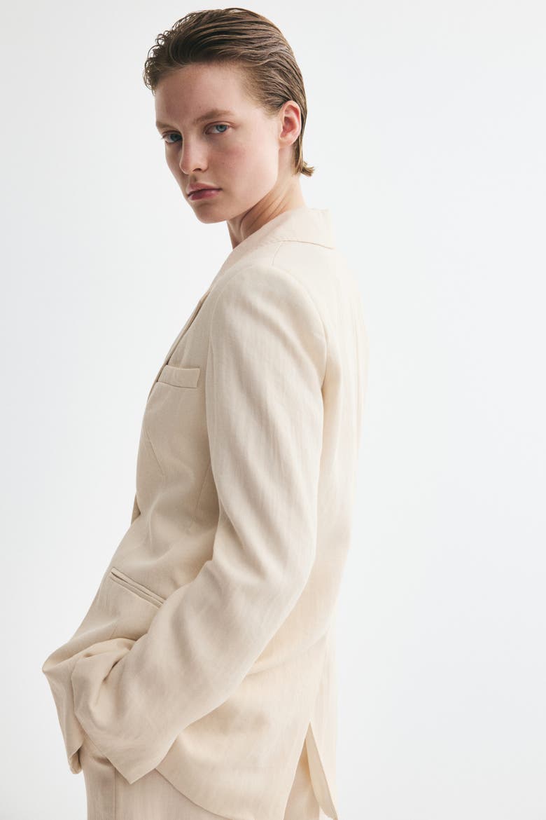 Single-Breasted Twill Blazer, Alternate, color, Light beige