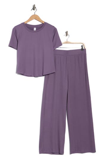 Yogalicious T-shirt & Wide Leg Pants Pajamas In Purple