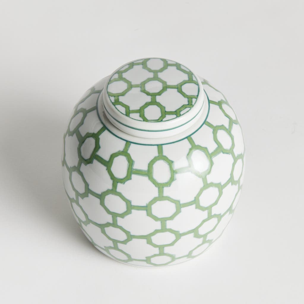 Napa Home & Garden 5.5" Imperial Link Chinoiserie Green & White Porcelain Lidded Jar Accent Piece In Green