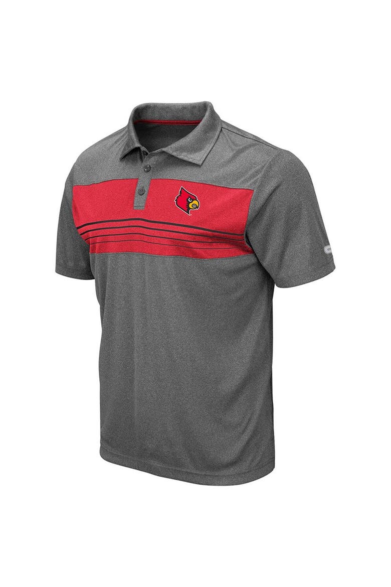 Men's Colosseum Heathered Charcoal Louisville Cardinals Smithers Polo, Alternate, color, Heather Charcoal