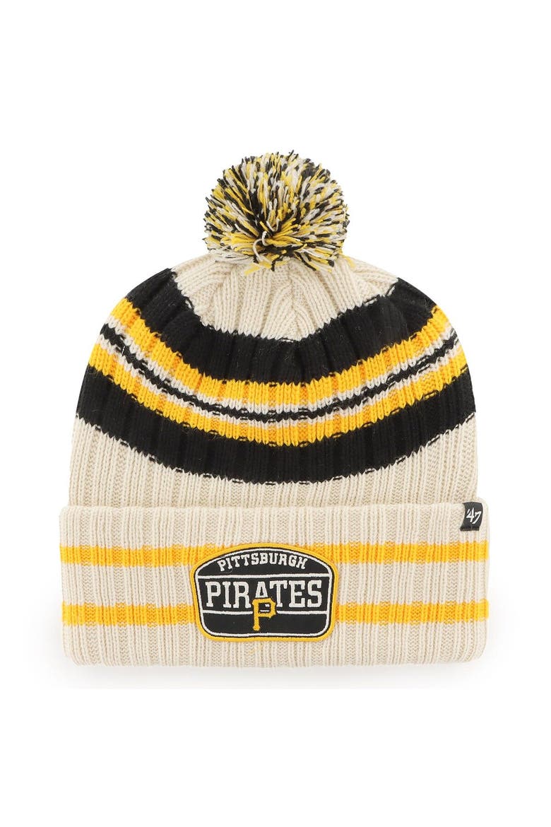 Men's '47 Natural Pittsburgh Pirates Home Patch Cuffed Knit Hat with Pom, Main, color, Natural