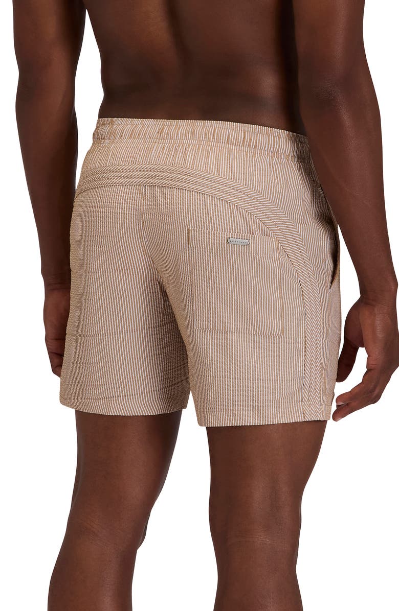 Sundek Stripe Seersucker Swim Trunks, Alternate, color, Safari