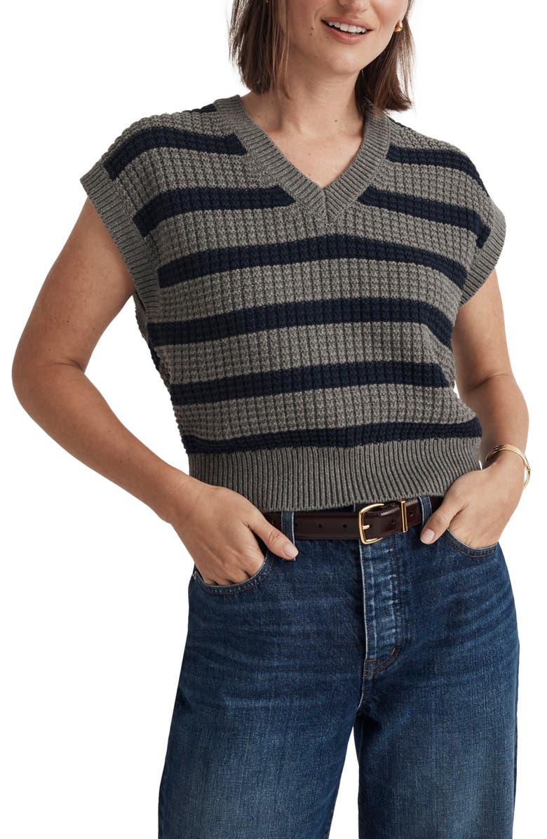 Madewell Stripe Waffle Knit Sweater Vest, Main, color,