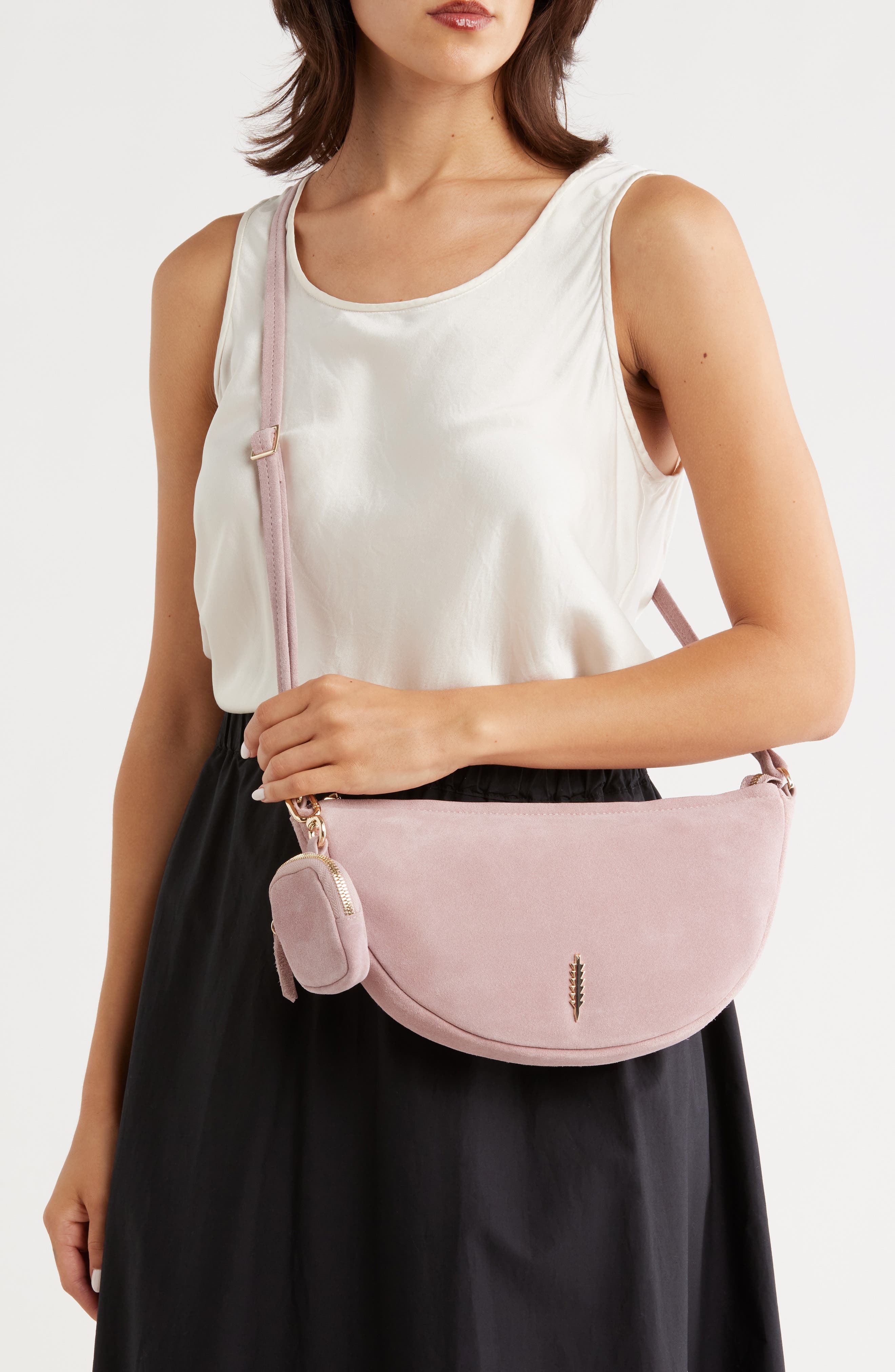 Thacker Liz Crescent Leather Crossbody Bag, Alternate, color, Rose Smoke