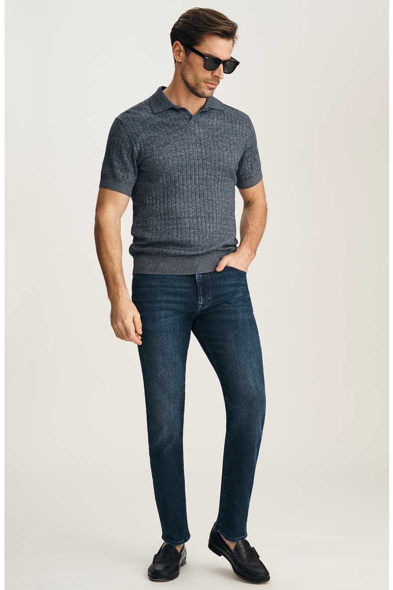 Mélange Johnny Collar Short Sleeve Cotton Sweater, Alternate, color, INDIGO
