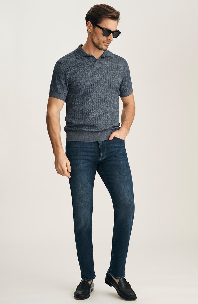 34 Heritage Mélange Johnny Collar Short Sleeve Cotton Sweater, Alternate, color, Indigo