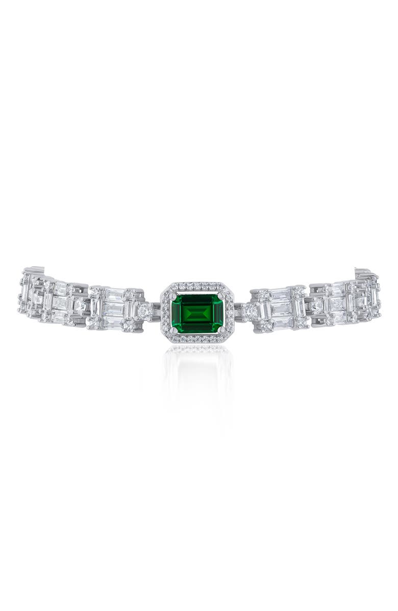 CZ by Kenneth Jay Lane Cubic Zirconia Channel Bracelet, Main, color, Emerald/ Silver